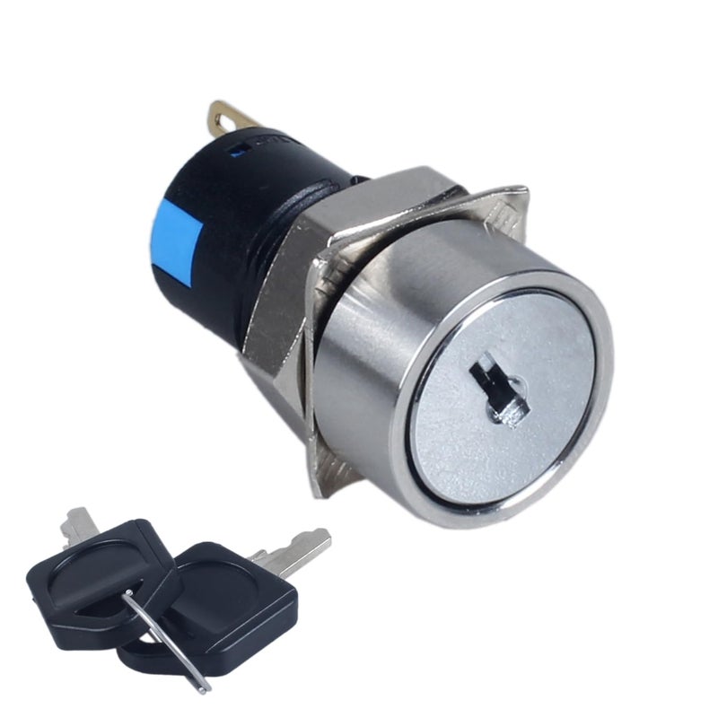 DMWD 16mm ON Off Metal Key Lock Switch 3Pin 1NO 1NC Lock Maintained Latching Key Switch - Image 1